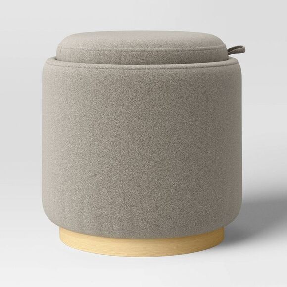 Open Box - Room Essentials - Round Upholstered Storage Ottoman Beige Beige - Picture 3 of 4